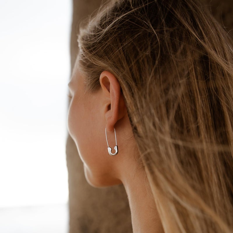 SANNYRA Safety Pin Earrings for Women, Silver Paperclip Earrings for Women Trendy, Minimalist Dangle Hoop Paper Clip Ear Hoop Studs Daily Jewelry - Image 2